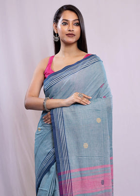 Green Khadi Cotton Saree With Blouse Piece - Indian Silk House Agencies