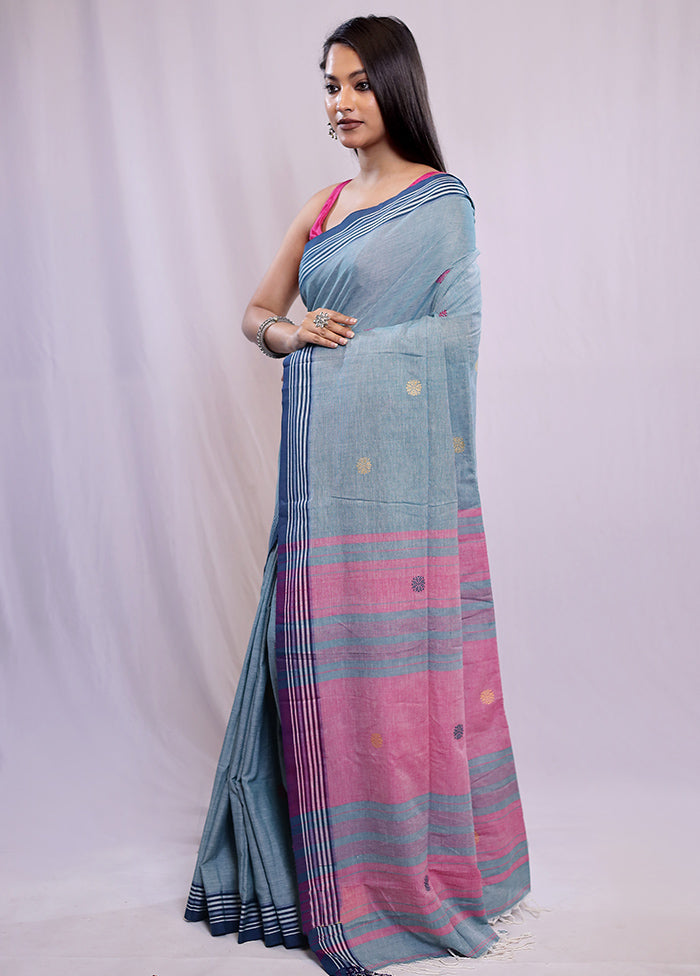 Green Khadi Cotton Saree With Blouse Piece - Indian Silk House Agencies