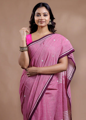 Pink Khadi Cotton Saree With Blouse Piece - Indian Silk House Agencies