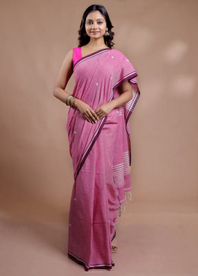 Pink Khadi Cotton Saree With Blouse Piece - Indian Silk House Agencies