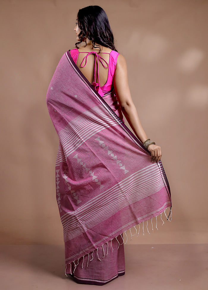 Pink Khadi Cotton Saree With Blouse Piece - Indian Silk House Agencies