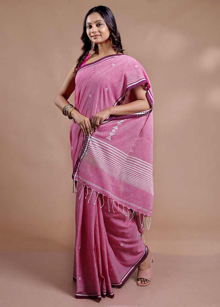 Pink Khadi Cotton Saree With Blouse Piece - Indian Silk House Agencies