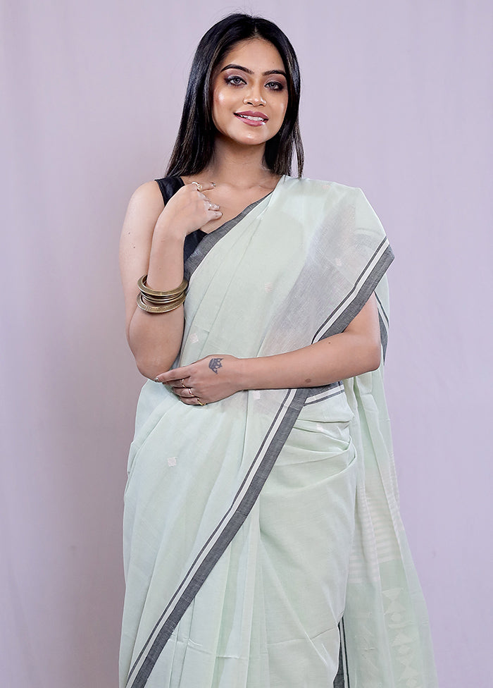 Green Khadi Cotton Saree With Blouse Piece - Indian Silk House Agencies