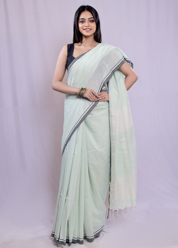 Green Khadi Cotton Saree With Blouse Piece - Indian Silk House Agencies