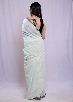 Green Khadi Cotton Saree With Blouse Piece - Indian Silk House Agencies