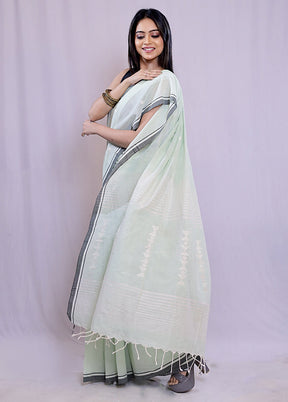 Green Khadi Cotton Saree With Blouse Piece - Indian Silk House Agencies