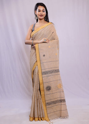 Cream Khadi Cotton Saree With Blouse Piece - Indian Silk House Agencies