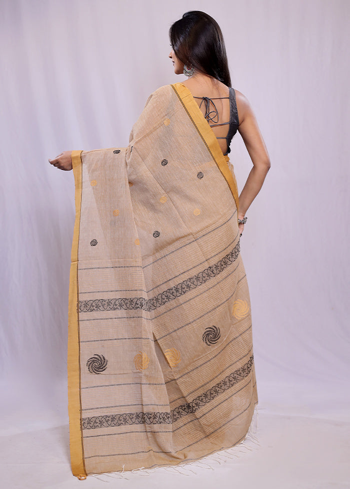 Cream Khadi Cotton Saree With Blouse Piece - Indian Silk House Agencies