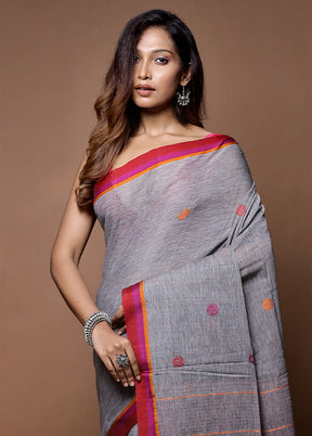 Grey Khadi Cotton Saree With Blouse Piece