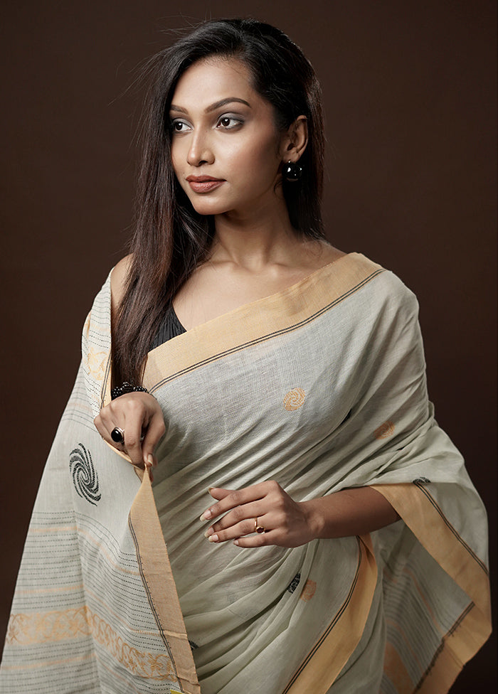 Grey Khadi Cotton Saree With Blouse Piece - Indian Silk House Agencies