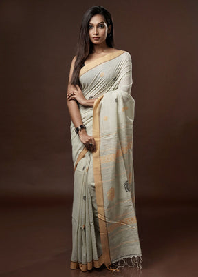 Grey Khadi Cotton Saree With Blouse Piece - Indian Silk House Agencies