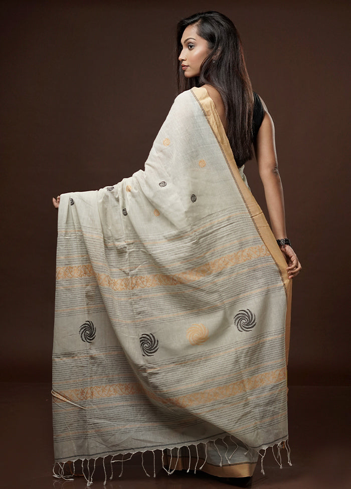 Grey Khadi Cotton Saree With Blouse Piece - Indian Silk House Agencies