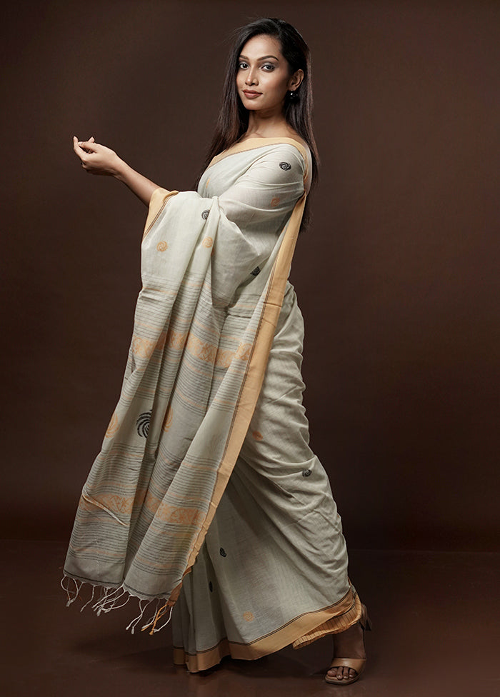 Grey Khadi Cotton Saree With Blouse Piece - Indian Silk House Agencies