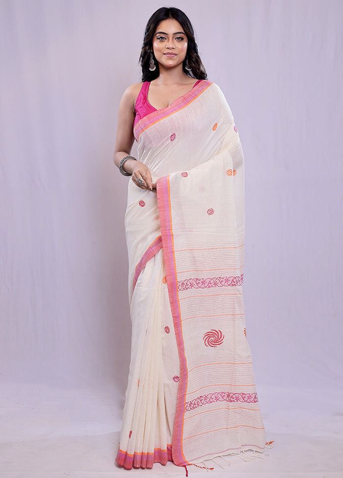 Cream Khadi Cotton Saree With Blouse Piece - Indian Silk House Agencies