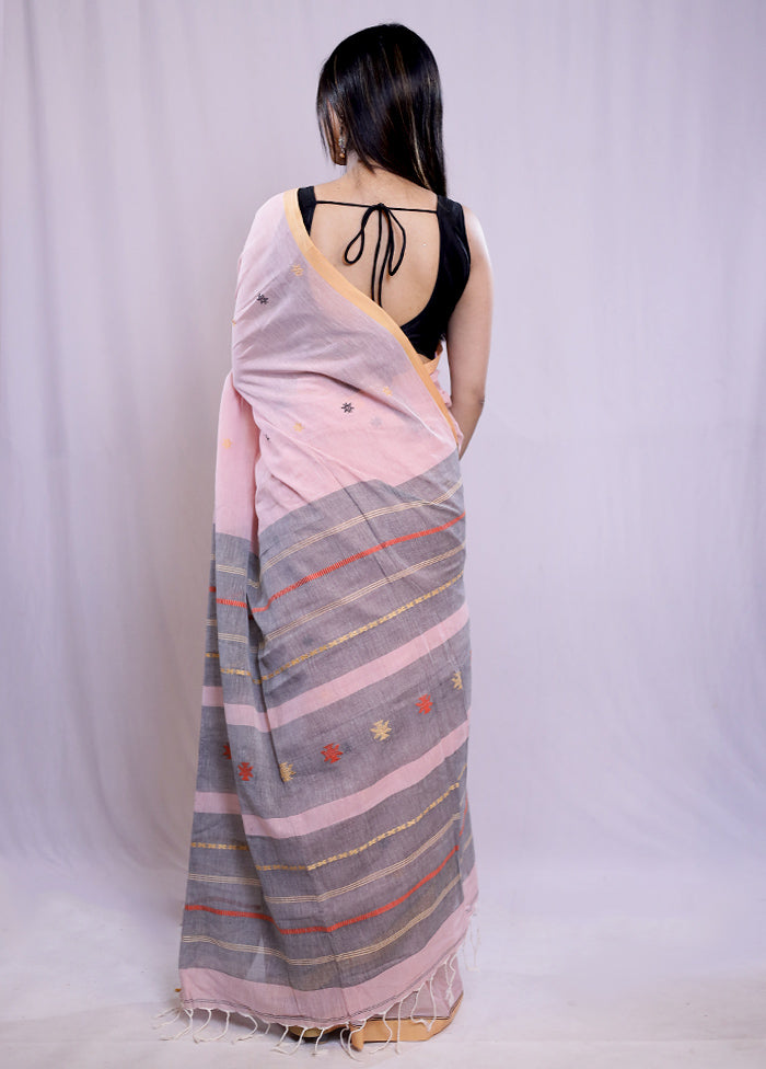 Pink Khadi Cotton Saree With Blouse Piece - Indian Silk House Agencies