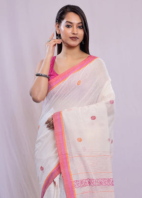 Cream Khadi Cotton Saree With Blouse Piece - Indian Silk House Agencies