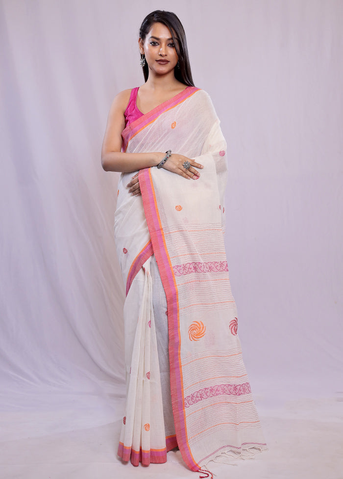 Cream Khadi Cotton Saree With Blouse Piece - Indian Silk House Agencies