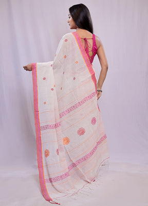 Cream Khadi Cotton Saree With Blouse Piece - Indian Silk House Agencies