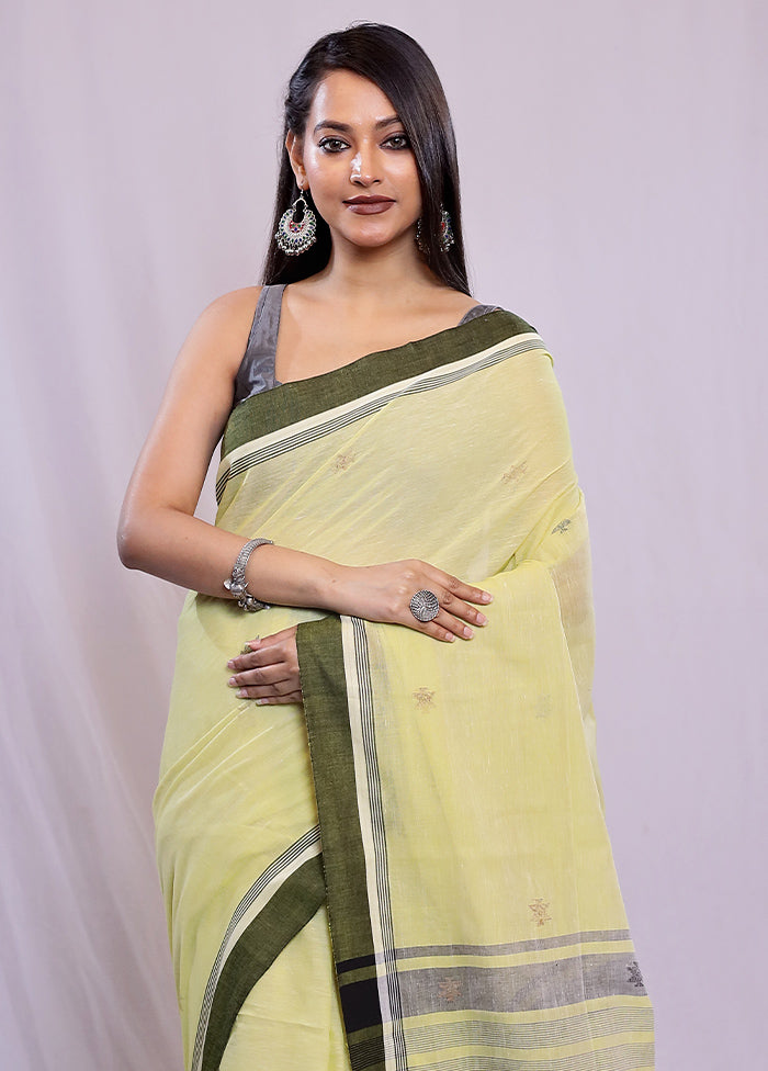 Green Khadi Cotton Saree With Blouse Piece - Indian Silk House Agencies