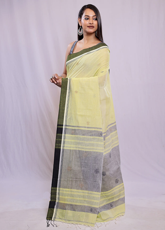 Green Khadi Cotton Saree With Blouse Piece - Indian Silk House Agencies