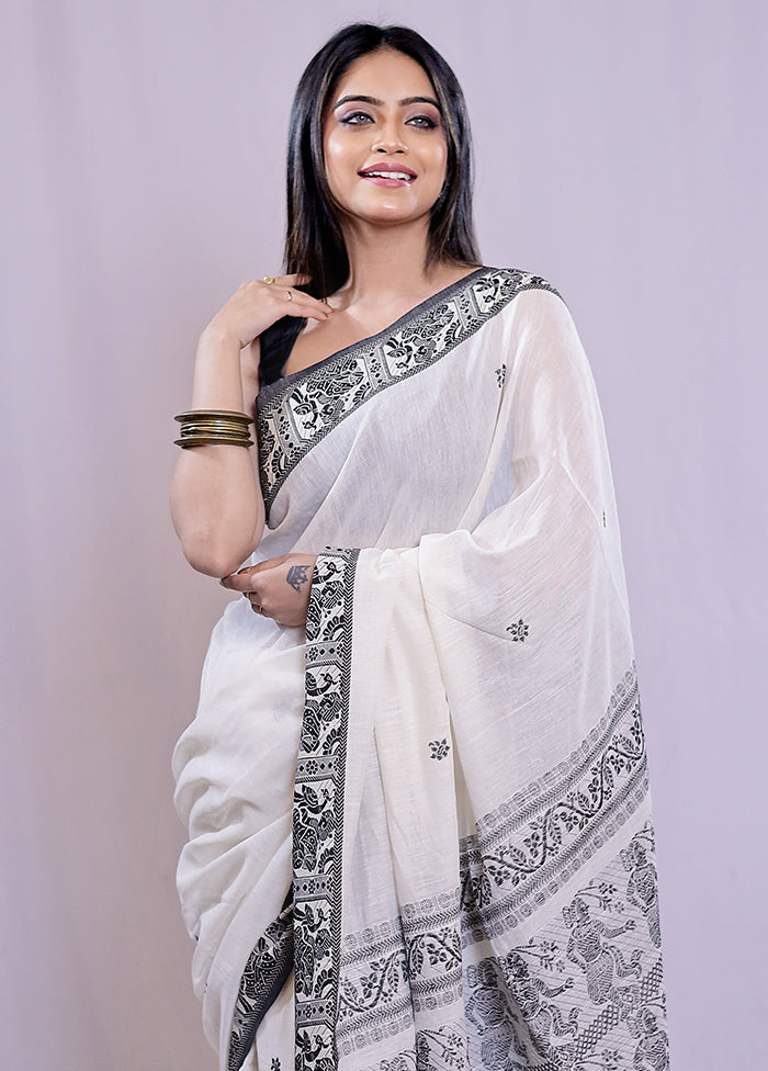 Cream Khadi Cotton Saree With Blouse Piece - Indian Silk House Agencies