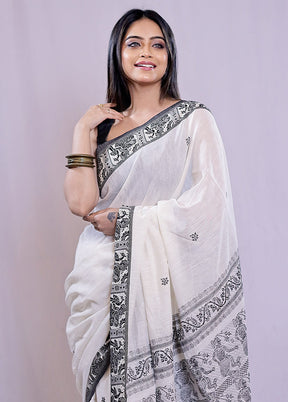 Cream Khadi Cotton Saree With Blouse Piece - Indian Silk House Agencies