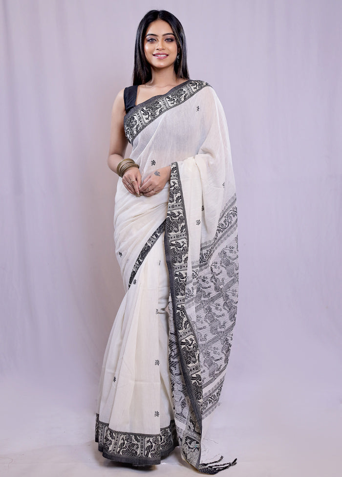 Cream Khadi Cotton Saree With Blouse Piece - Indian Silk House Agencies