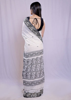 Cream Khadi Cotton Saree With Blouse Piece - Indian Silk House Agencies