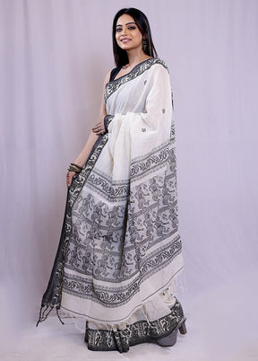 Cream Khadi Cotton Saree With Blouse Piece - Indian Silk House Agencies