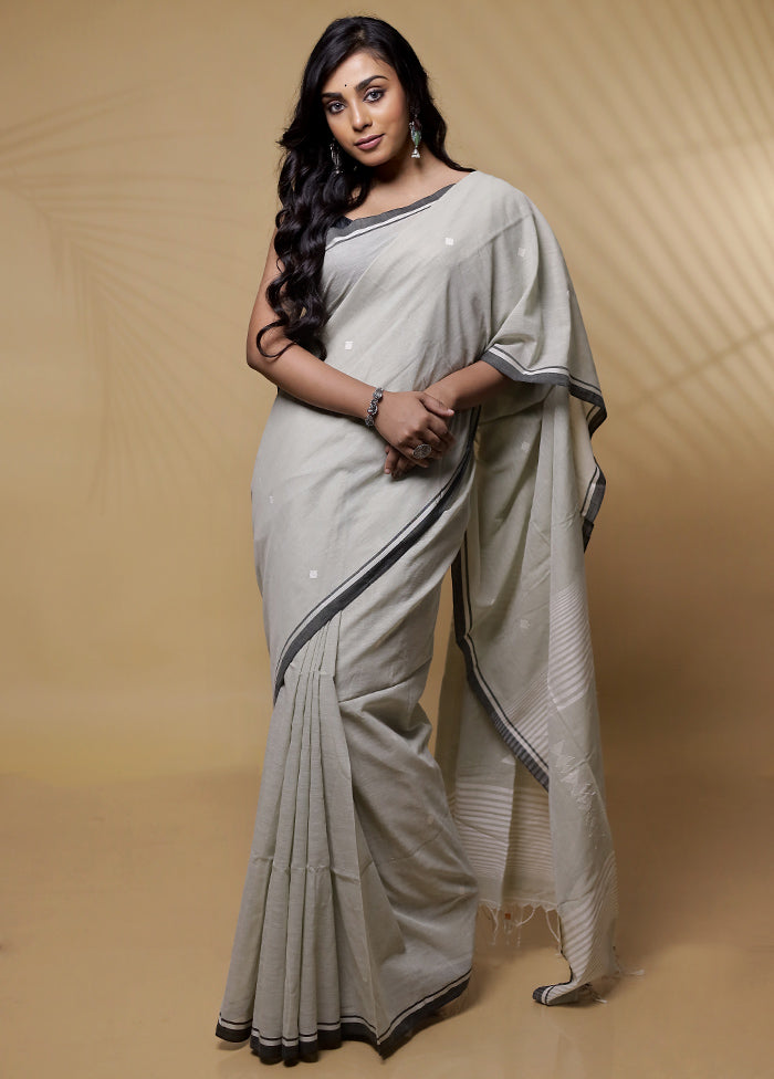 Cream Khadi Cotton Saree Without Blouse Piece - Indian Silk House Agencies