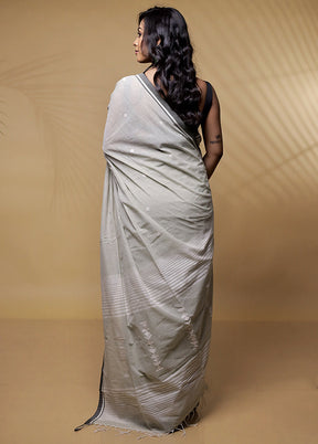 Cream Khadi Cotton Saree Without Blouse Piece - Indian Silk House Agencies