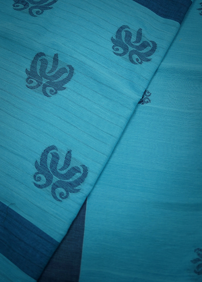 Blue Khadi Cotton Saree With Blouse Piece - Indian Silk House Agencies