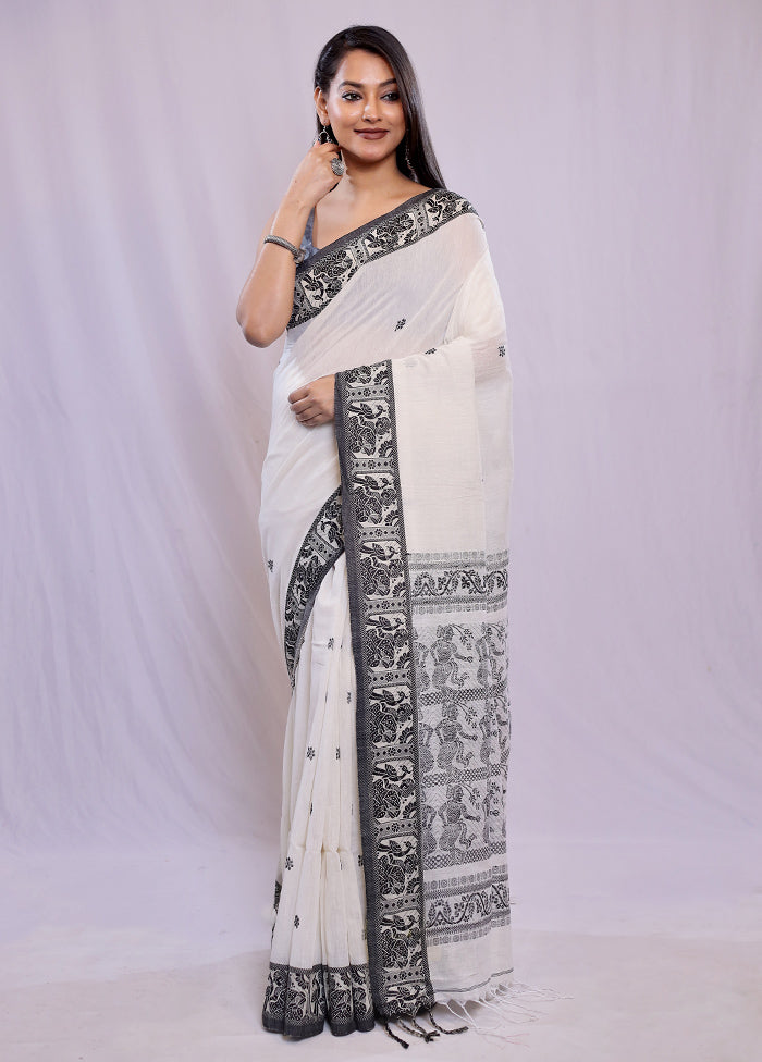 Cream Khadi Cotton Saree With Blouse Piece - Indian Silk House Agencies