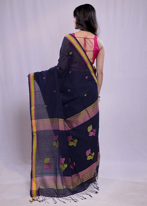 Blue Khadi Cotton Saree With Blouse Piece - Indian Silk House Agencies