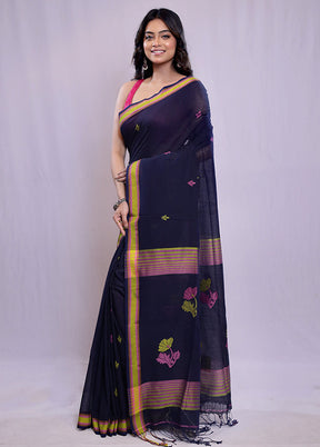 Blue Khadi Cotton Saree With Blouse Piece - Indian Silk House Agencies