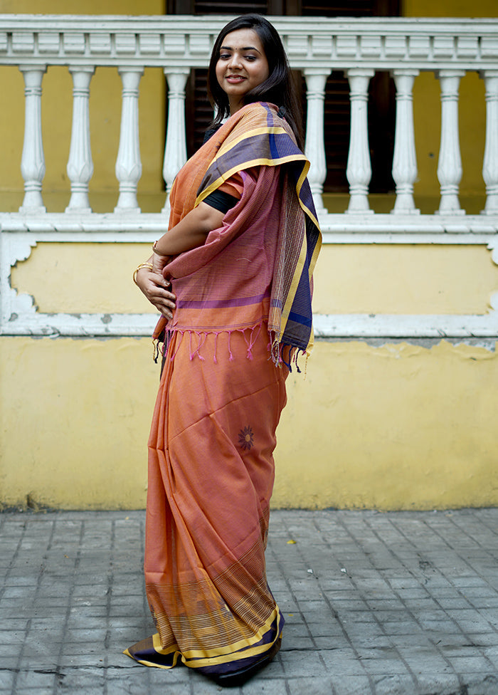 Yellow And Pink Dual Tone Khadi Cotton Saree With Blouse Piece - Indian Silk House Agencies