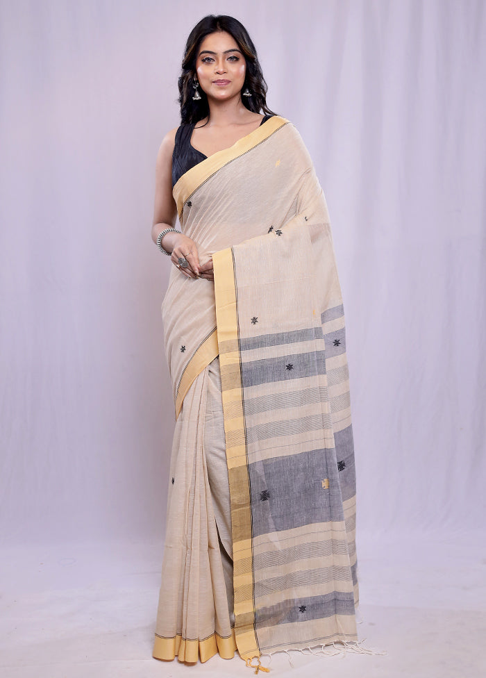 Cream Khadi Cotton Saree With Blouse Piece - Indian Silk House Agencies