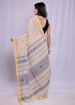 Cream Khadi Cotton Saree With Blouse Piece - Indian Silk House Agencies