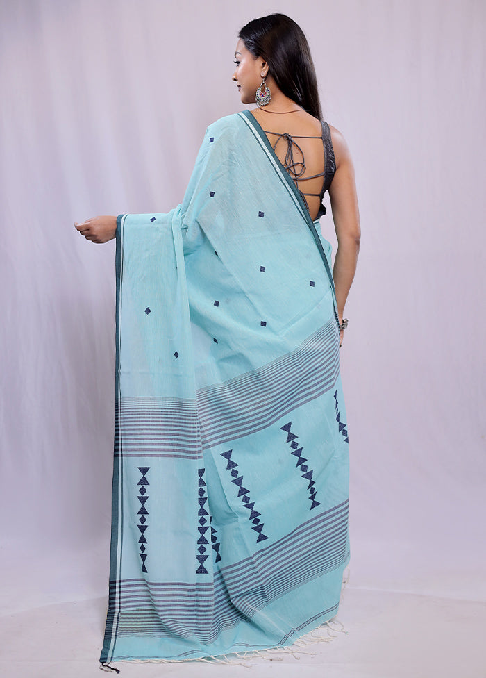 Green Khadi Cotton Saree With Blouse Piece - Indian Silk House Agencies