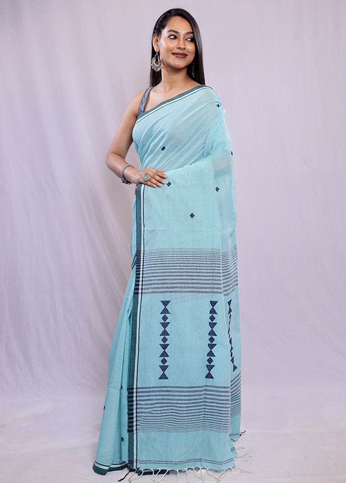 Green Khadi Cotton Saree With Blouse Piece - Indian Silk House Agencies