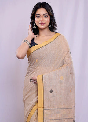 Cream Khadi Cotton Saree With Blouse Piece - Indian Silk House Agencies