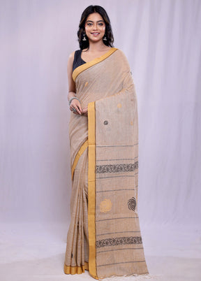 Cream Khadi Cotton Saree With Blouse Piece - Indian Silk House Agencies