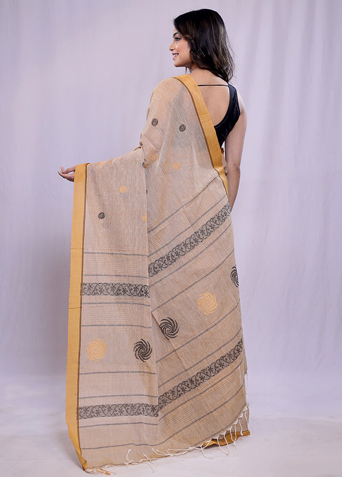 Cream Khadi Cotton Saree With Blouse Piece - Indian Silk House Agencies