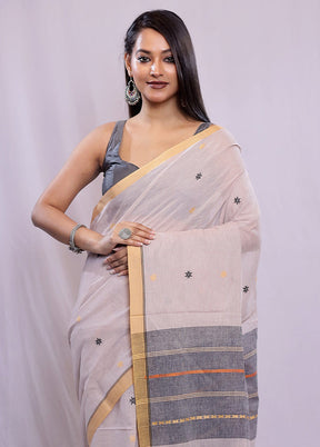 Cream Khadi Cotton Saree With Blouse Piece - Indian Silk House Agencies