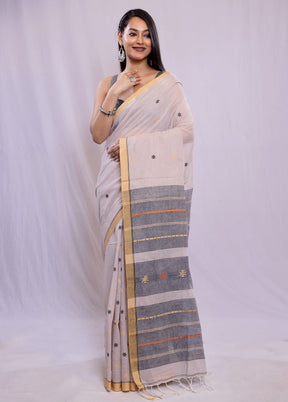 Cream Khadi Cotton Saree With Blouse Piece - Indian Silk House Agencies