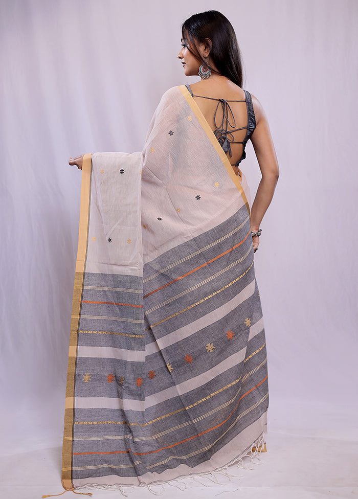 Cream Khadi Cotton Saree With Blouse Piece - Indian Silk House Agencies