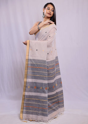 Cream Khadi Cotton Saree With Blouse Piece - Indian Silk House Agencies