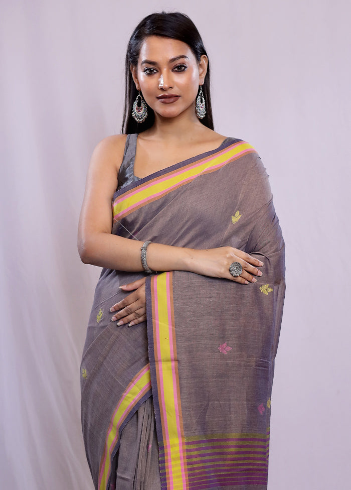 Grey Khadi Cotton Saree With Blouse Piece - Indian Silk House Agencies