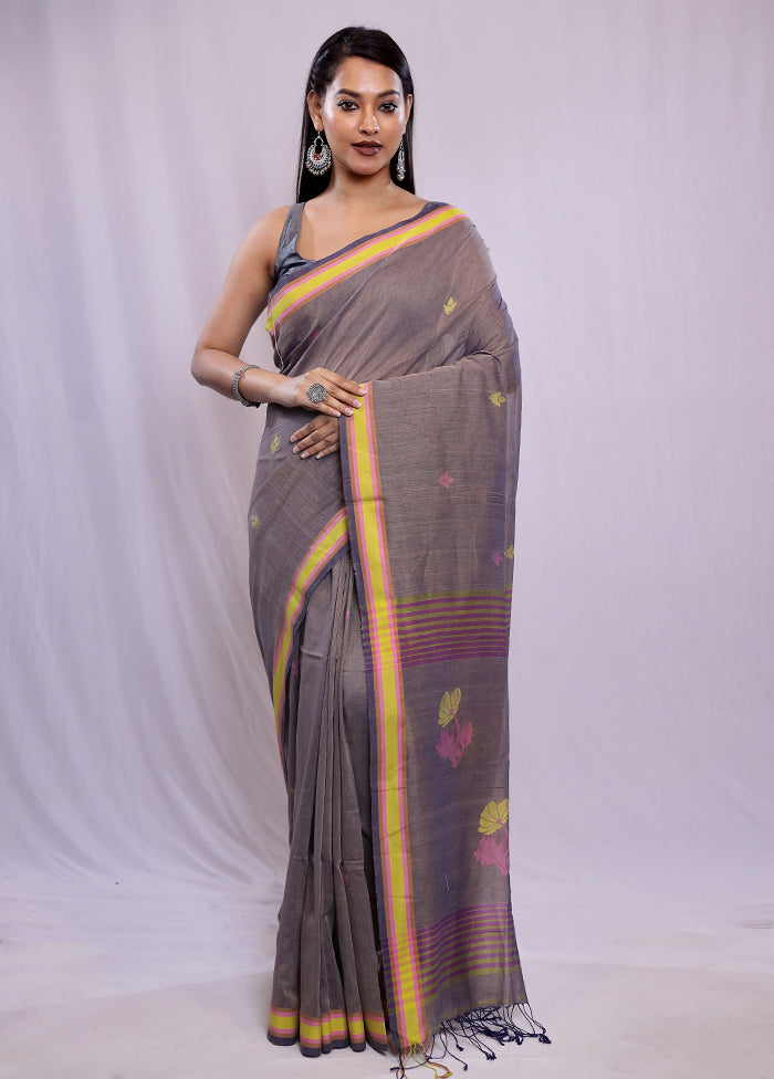 Grey Khadi Cotton Saree With Blouse Piece - Indian Silk House Agencies