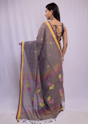 Grey Khadi Cotton Saree With Blouse Piece - Indian Silk House Agencies